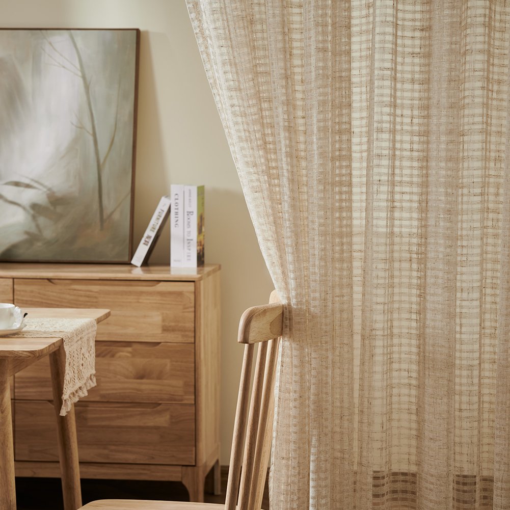 52 inch Long Curtain Faux Linen Curtain Tulle Fabric Curtains Grommet Top Window Voile Panels Sheer Window Treatment