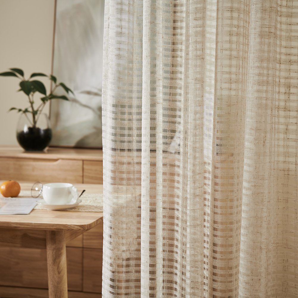 52 inch Long Curtain Faux Linen Curtain Tulle Fabric Curtains Grommet Top Window Voile Panels Sheer Window Treatment