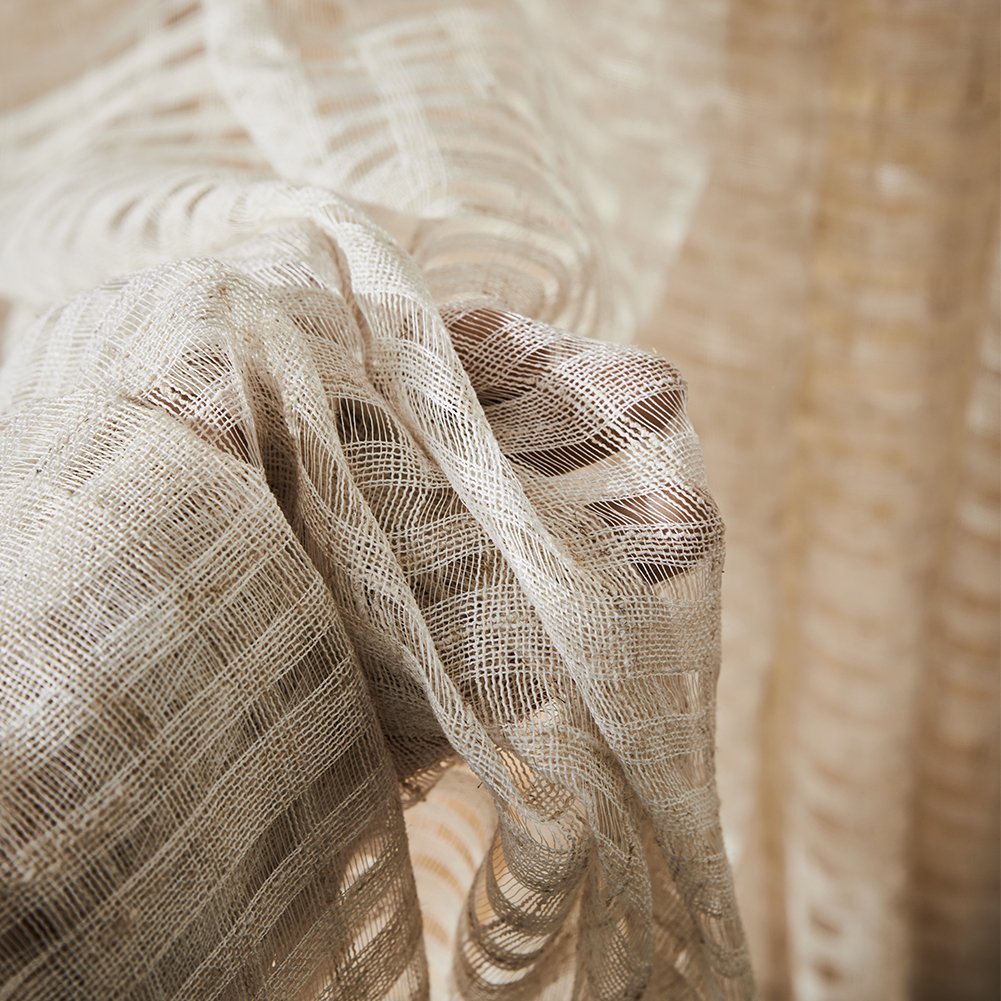 52 inch Long Curtain Faux Linen Curtain Tulle Fabric Curtains Grommet Top Window Voile Panels Sheer Window Treatment