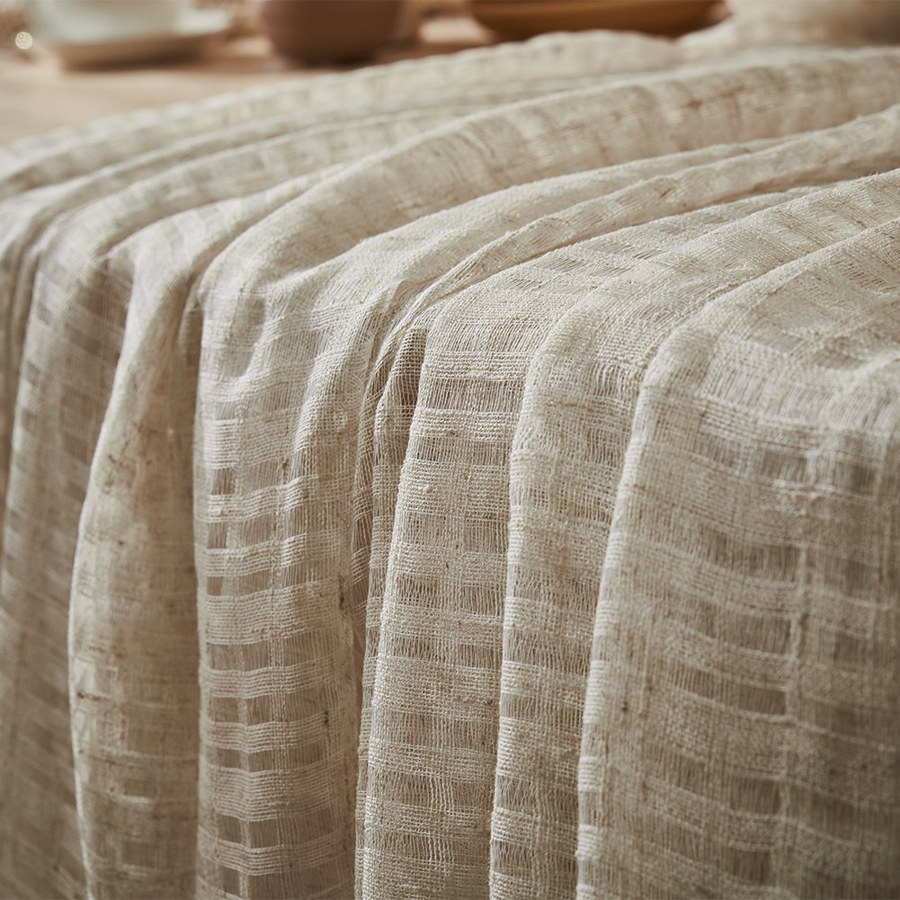 52 inch Long Curtain Faux Linen Curtain Tulle Fabric Curtains Grommet Top Window Voile Panels Sheer Window Treatment
