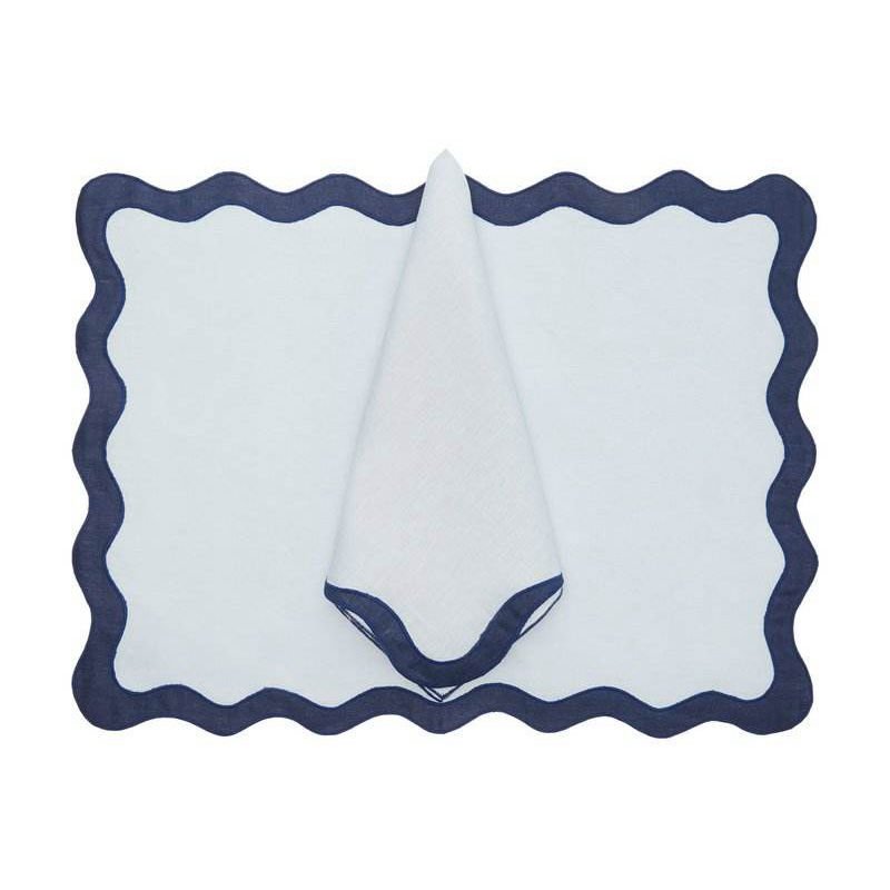 Linen Scalloped Embroidered Blue And White Pastel Cloth Cotton Place Mats Napkins A Soft Floral Cloth Napkins Yellow Place Mats