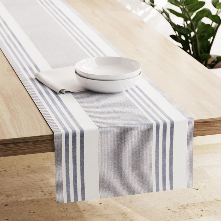 Bring a Vintage-Charm Modern Touch to Your Table with Our 100% Pure Linen Center Stripe Table Runner Order Now!