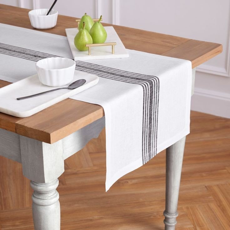 Bring a Vintage-Charm Modern Touch to Your Table with Our 100% Pure Linen Center Stripe Table Runner Order Now!