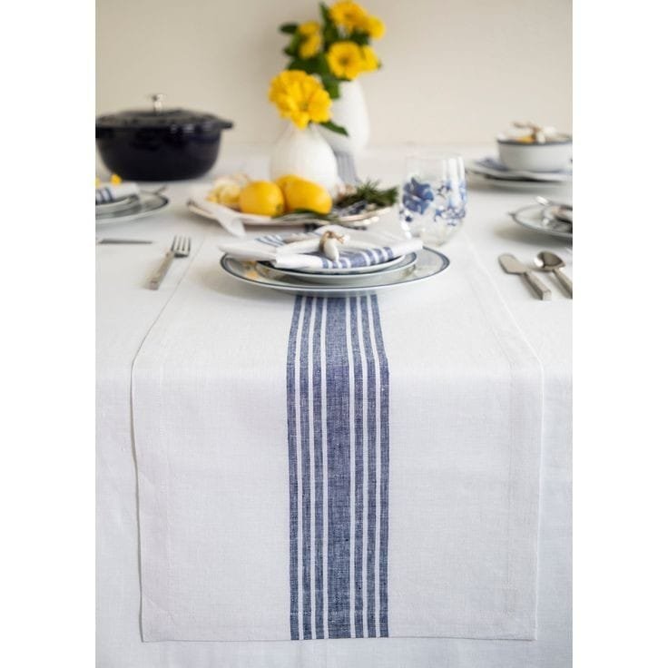 Bring a Vintage-Charm Modern Touch to Your Table with Our 100% Pure Linen Center Stripe Table Runner Order Now!