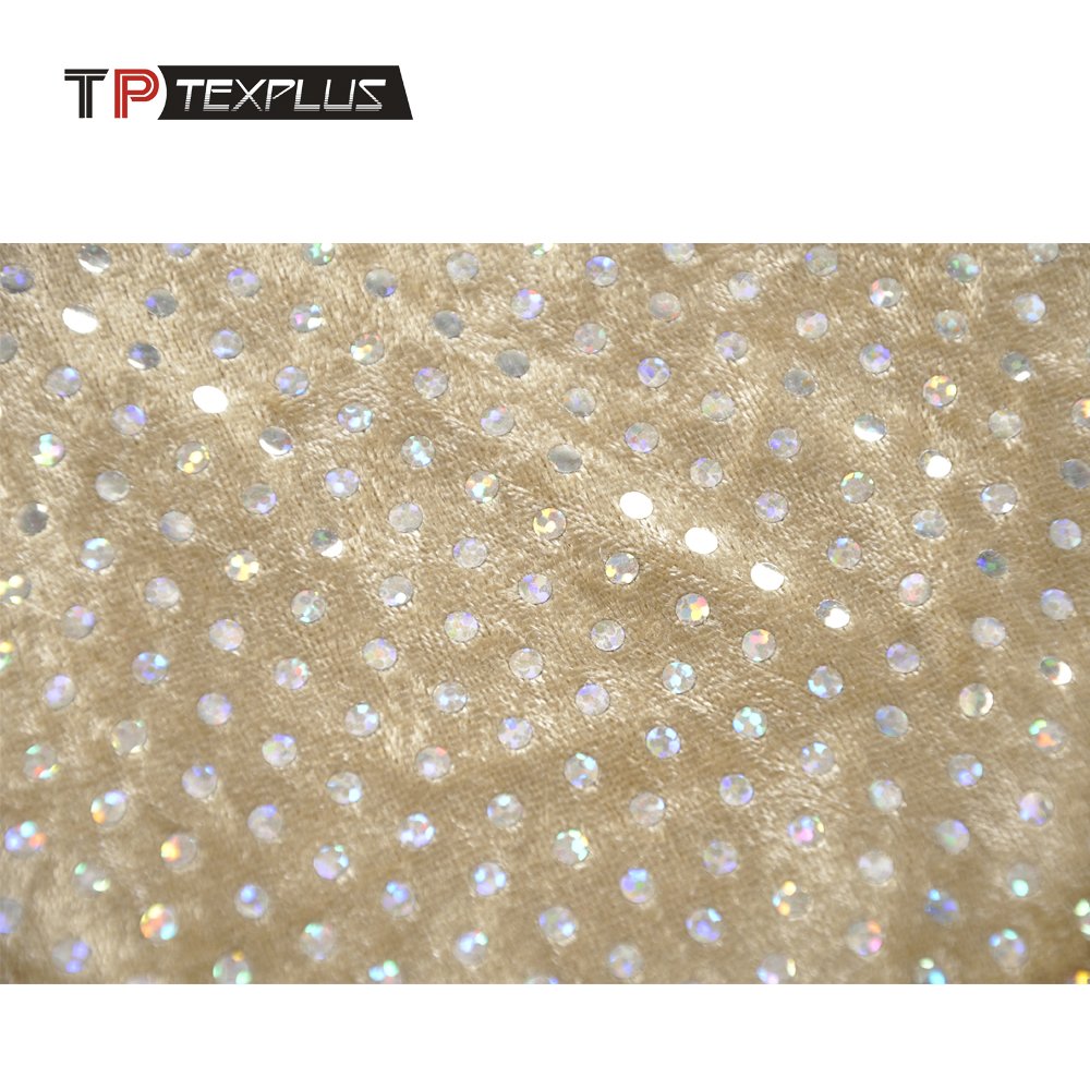 Wholesale polyester knit crushed diamond velour and velour paillettes fabric