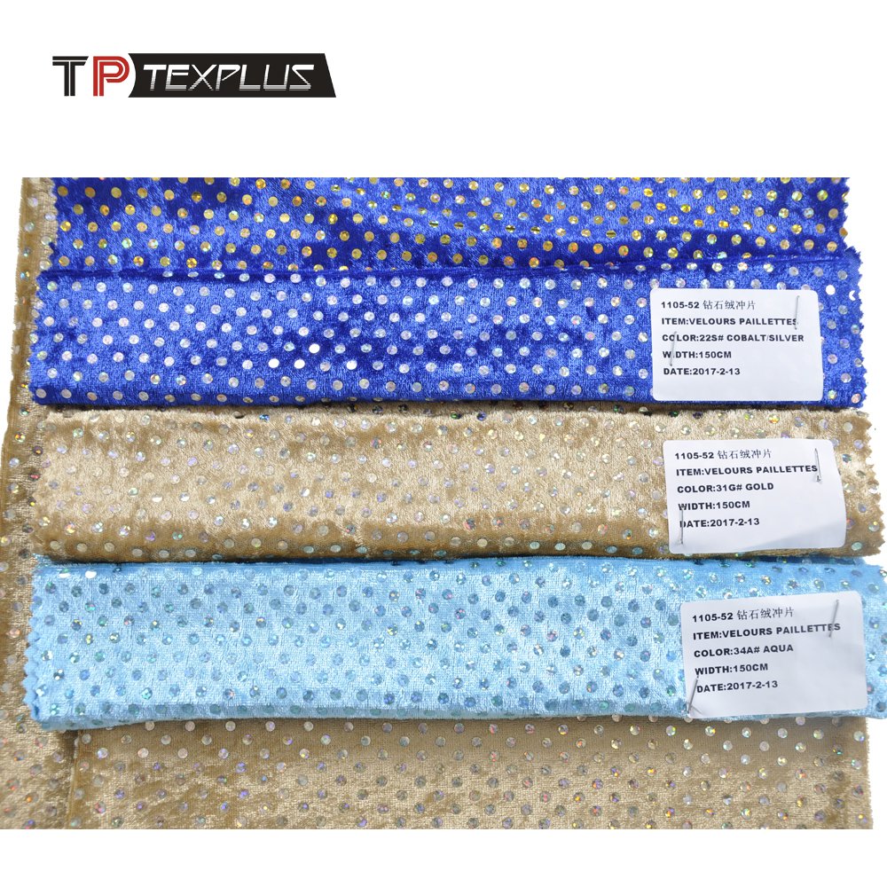 Wholesale polyester knit crushed diamond velour and velour paillettes fabric