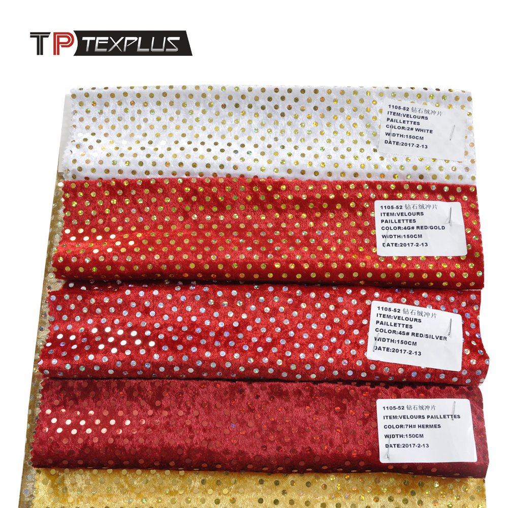Wholesale polyester knit crushed diamond velour and velour paillettes fabric