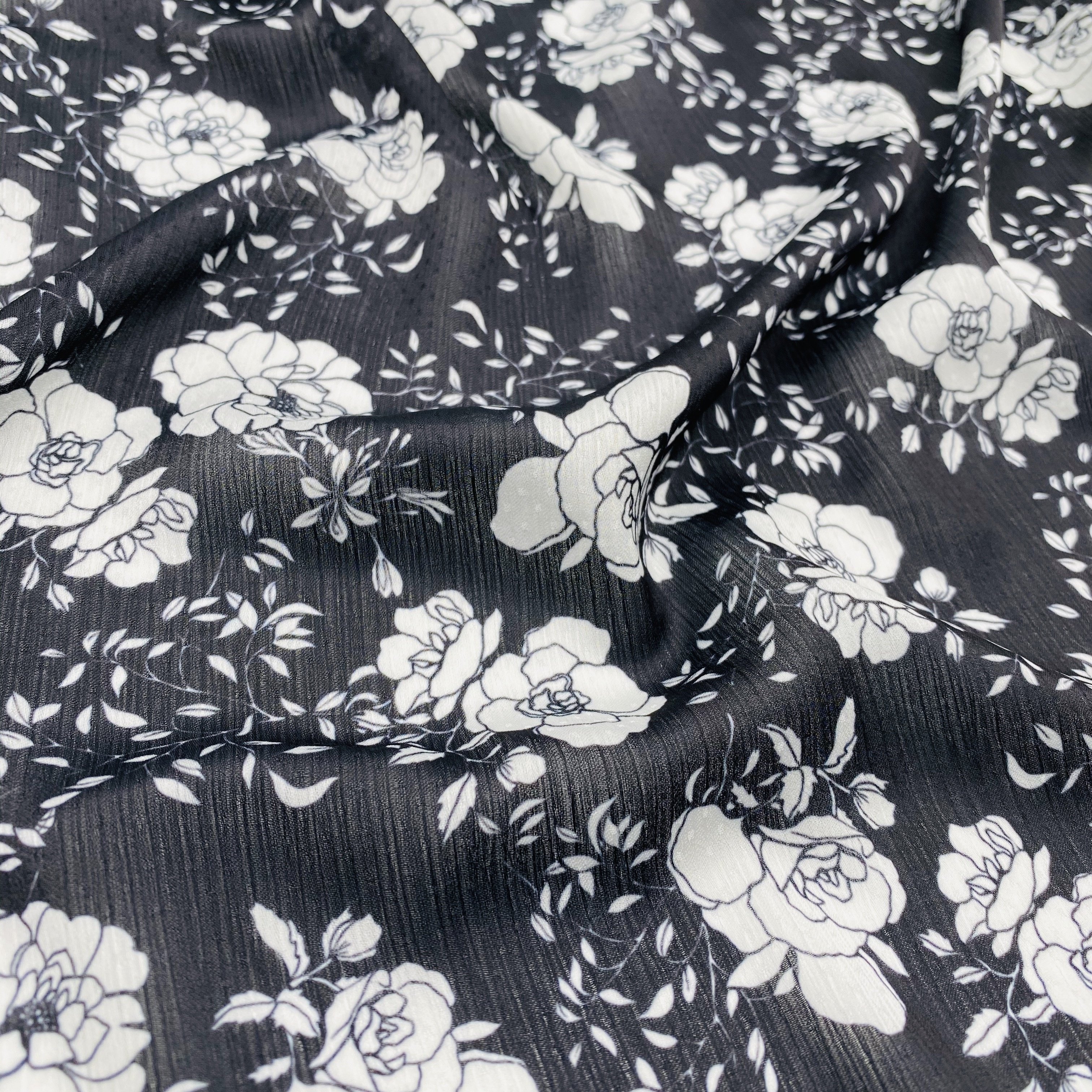 Crepe Chiffon Textile black printed design fabric chiffon Polyester yoryu chiffon Fabric For Ladies dress fabric women clothing