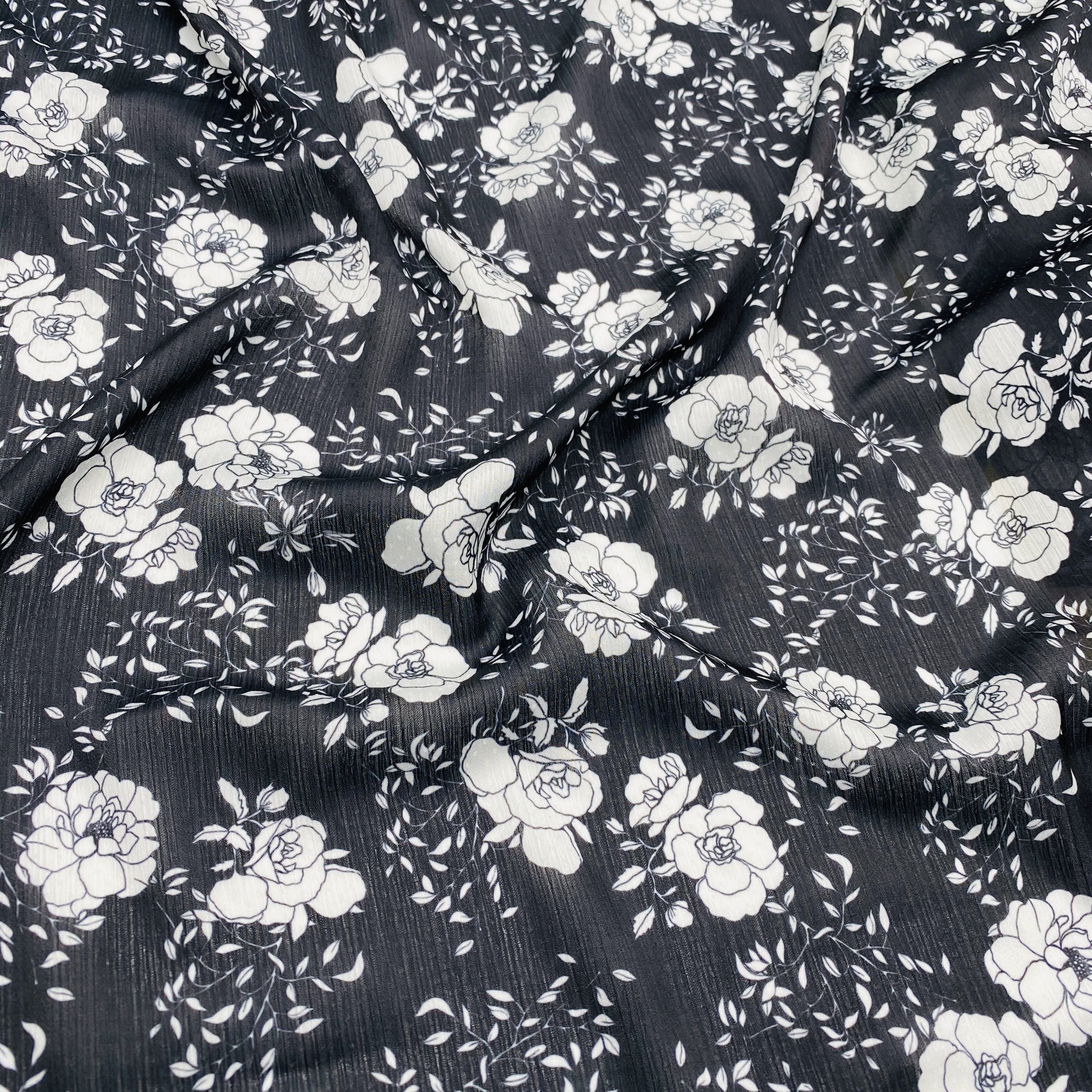 Crepe Chiffon Textile black printed design fabric chiffon Polyester yoryu chiffon Fabric For Ladies dress fabric women clothing