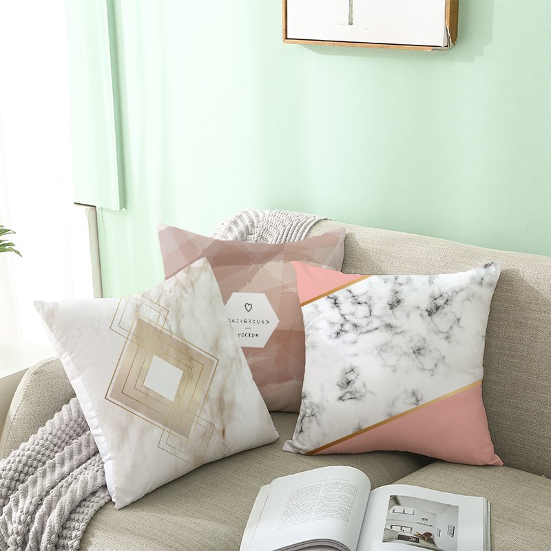High Quality Geometric Marble Square Simple Striped Pattern Home Decor Sofa Stretch Elastic Pink Color Velvet Cushion Cover