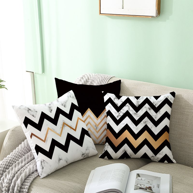 High Quality Geometric Marble Square Simple Striped Pattern Home Decor Sofa Stretch Elastic Pink Color Velvet Cushion Cover
