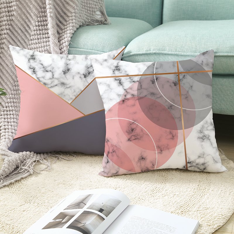 High Quality Geometric Marble Square Simple Striped Pattern Home Decor Sofa Stretch Elastic Pink Color Velvet Cushion Cover