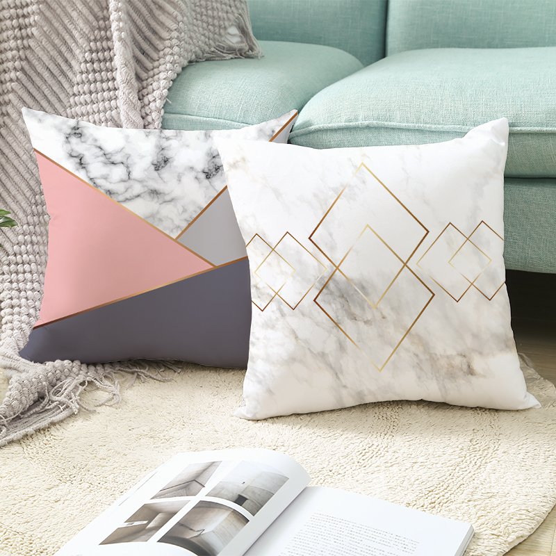 High Quality Geometric Marble Square Simple Striped Pattern Home Decor Sofa Stretch Elastic Pink Color Velvet Cushion Cover