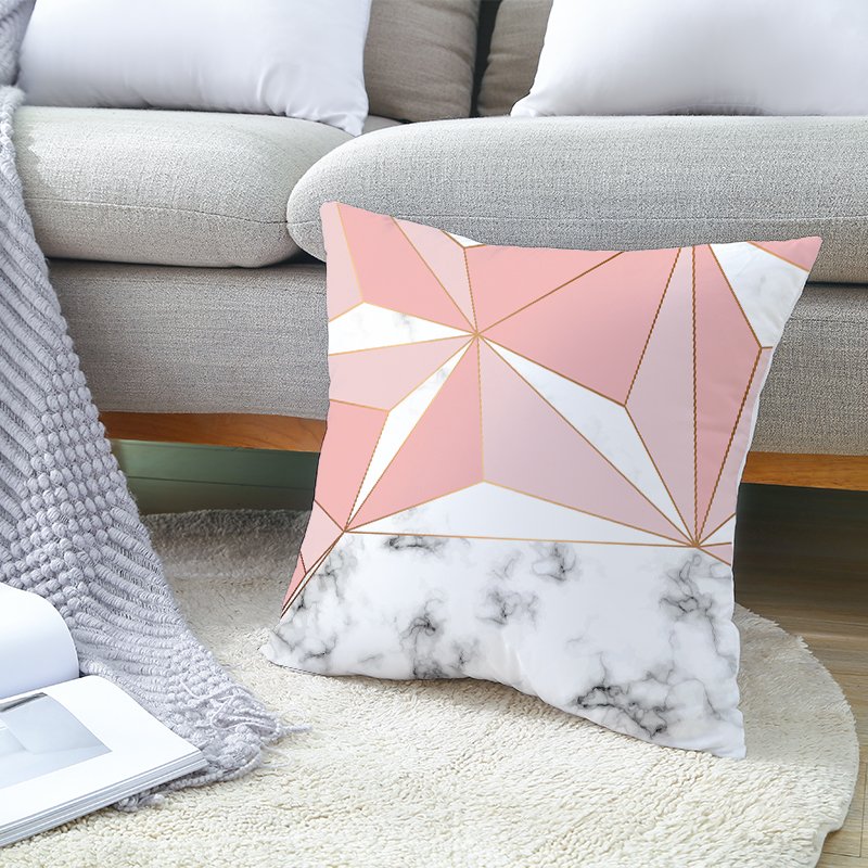 High Quality Geometric Marble Square Simple Striped Pattern Home Decor Sofa Stretch Elastic Pink Color Velvet Cushion Cover