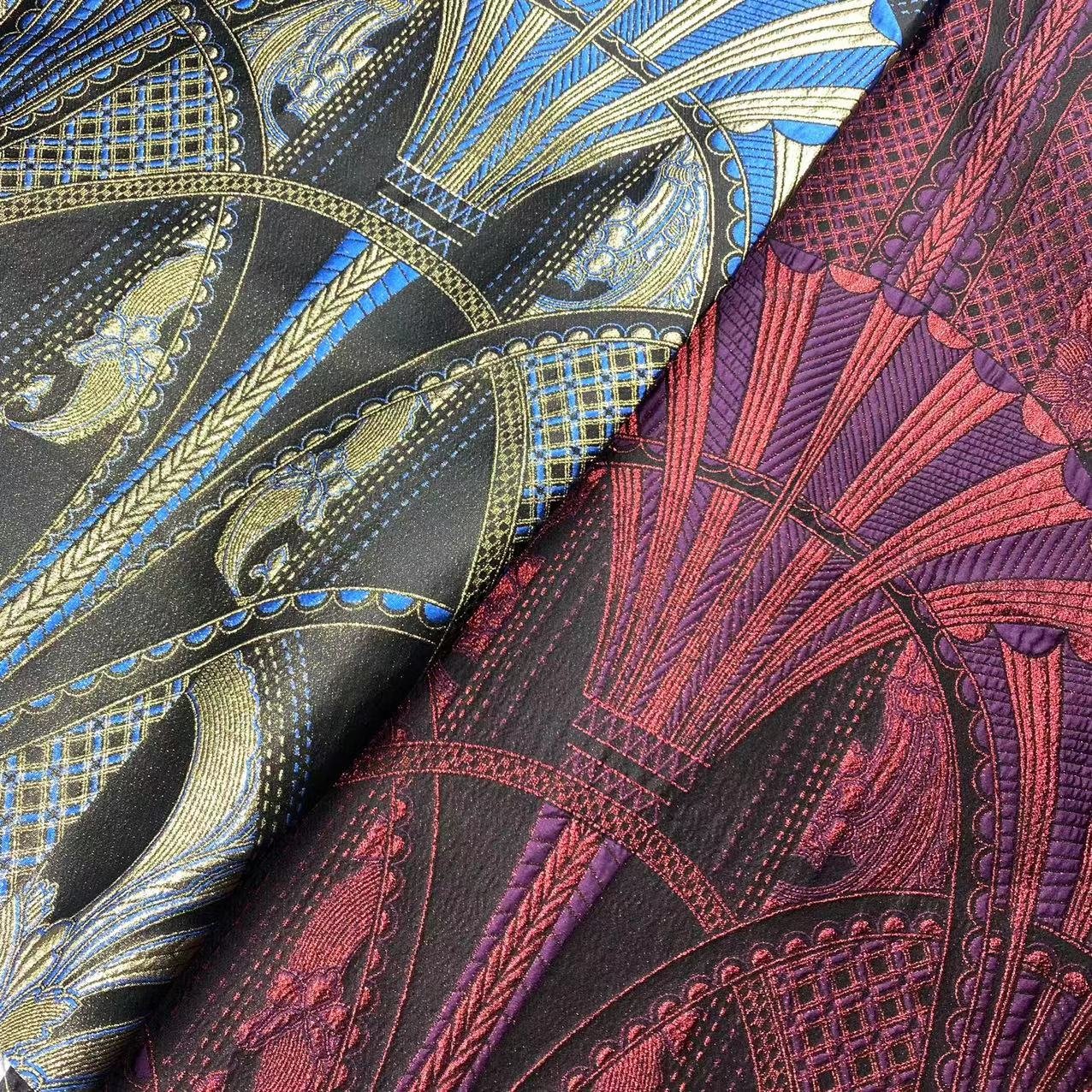 HIGH QUALITY POLYESTER METALLIC SHINY POGODA DESIGN PATTERN JACQUARD BROCADE FABRIC FOR WOMEN GARMENTS
