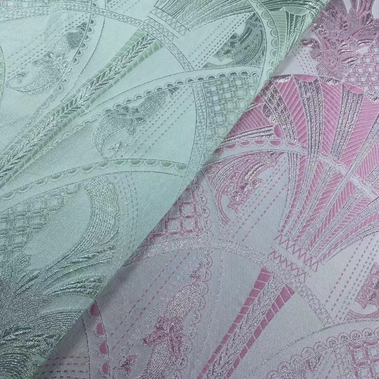 HIGH QUALITY POLYESTER METALLIC SHINY POGODA DESIGN PATTERN JACQUARD BROCADE FABRIC FOR WOMEN GARMENTS