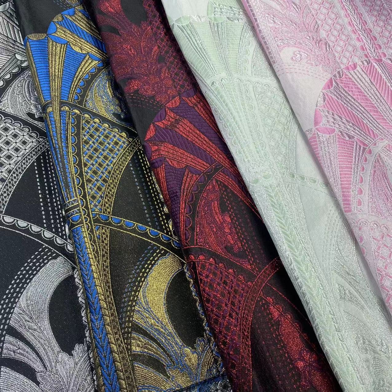 HIGH QUALITY POLYESTER METALLIC SHINY POGODA DESIGN PATTERN JACQUARD BROCADE FABRIC FOR WOMEN GARMENTS