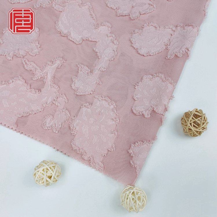 New Arrival Custom Design Woven 100% Polyester Pink Cut Flower Fabric For Women Dress