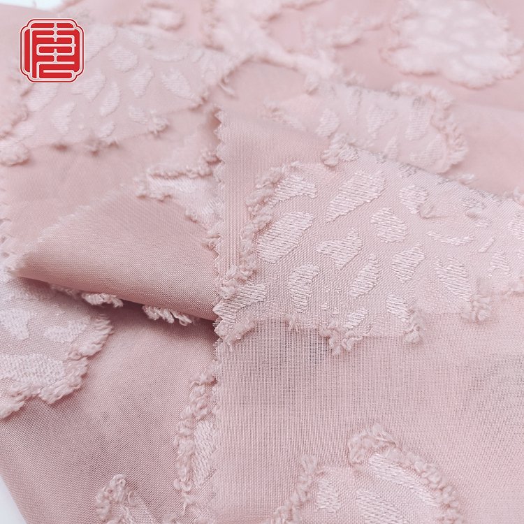 New Arrival Custom Design Woven 100% Polyester Pink Cut Flower Fabric For Women Dress
