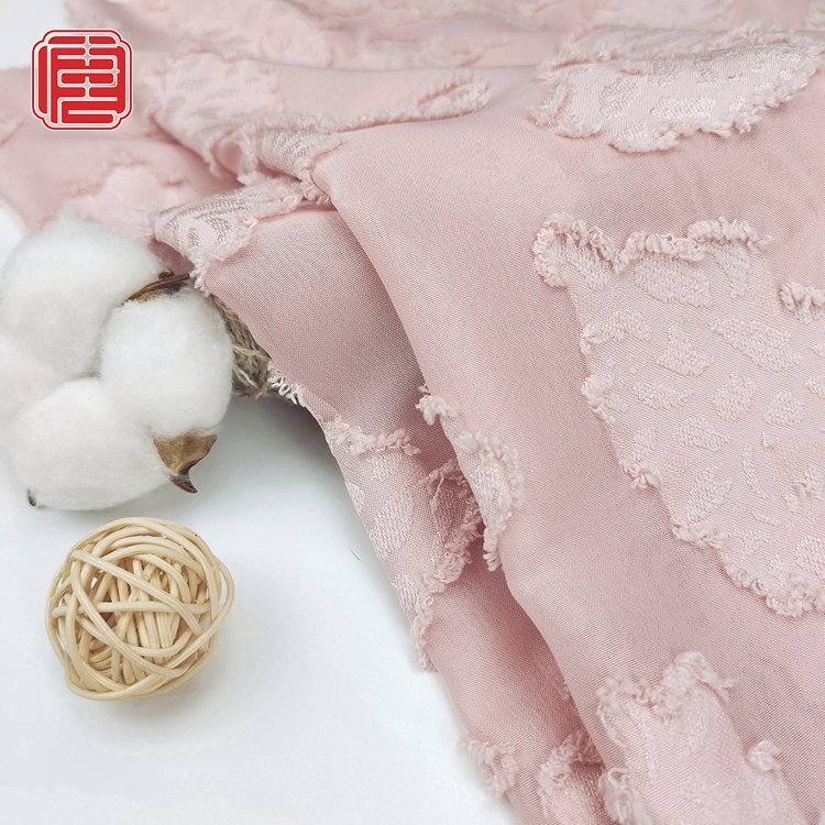 New Arrival Custom Design Woven 100% Polyester Pink Cut Flower Fabric For Women Dress
