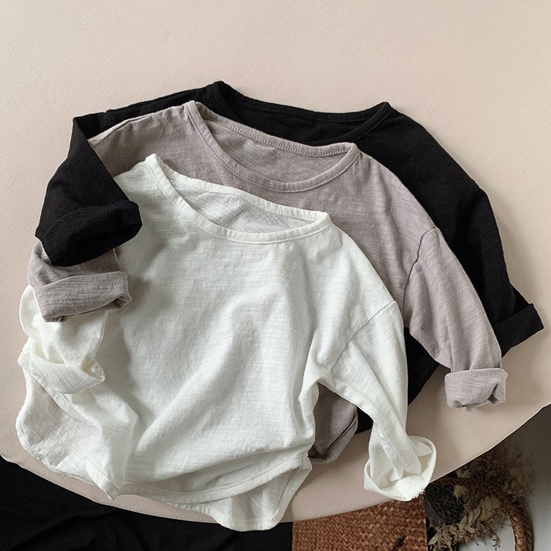 Wholesale customized children's bamboo cotton long sleeved versatile pure cotton base shirt children's long sleeved t-shirt