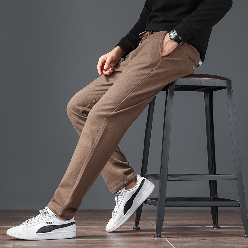 Men's Thick Warm Casual Pants Fitness Outdoor Activities Elastic Waist Leggings Drawstring Stripe Printed Classic Winter Running