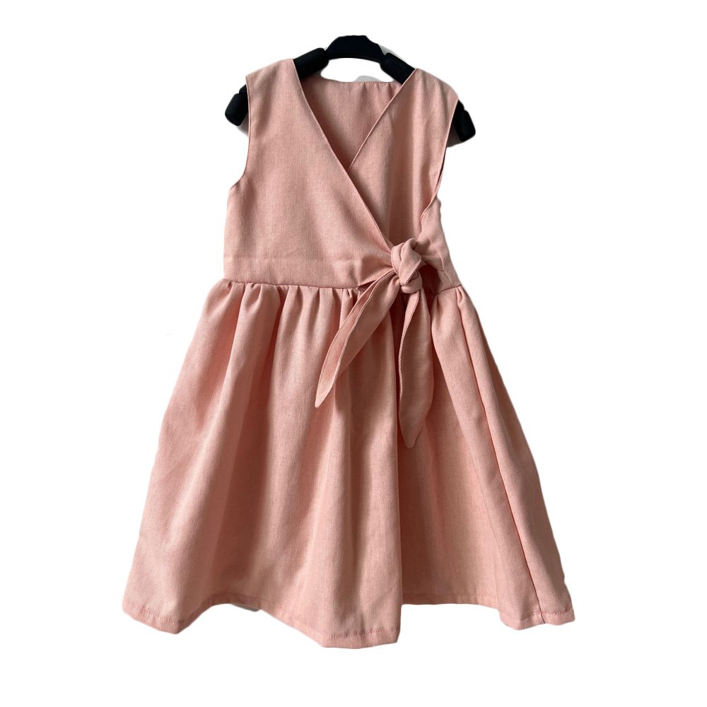 Cute Girls Linen Wrap Dress Dressy Casual for Baby Toddler Kids Child