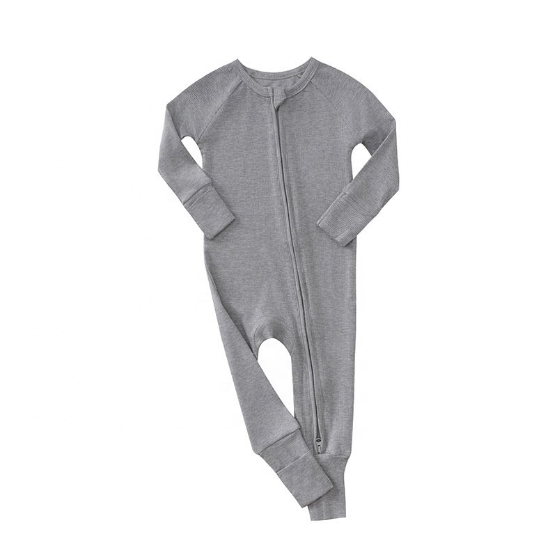 newborn clothes foreign trade infant baby Coveralls solid color long sleeve ribbed bamboo fiber baby onesie zipper baby pajamas