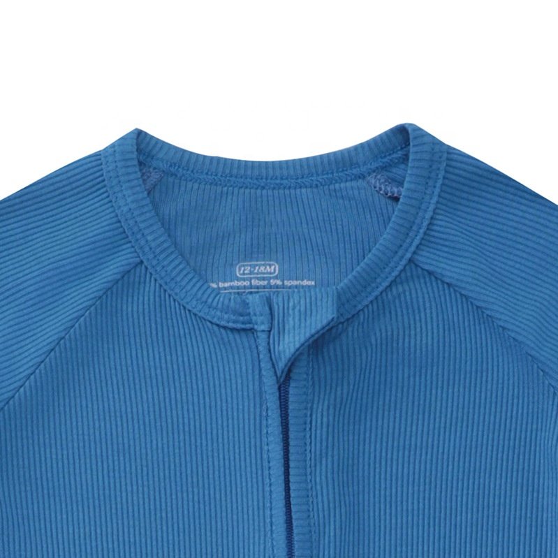 newborn clothes foreign trade infant baby Coveralls solid color long sleeve ribbed bamboo fiber baby onesie zipper baby pajamas