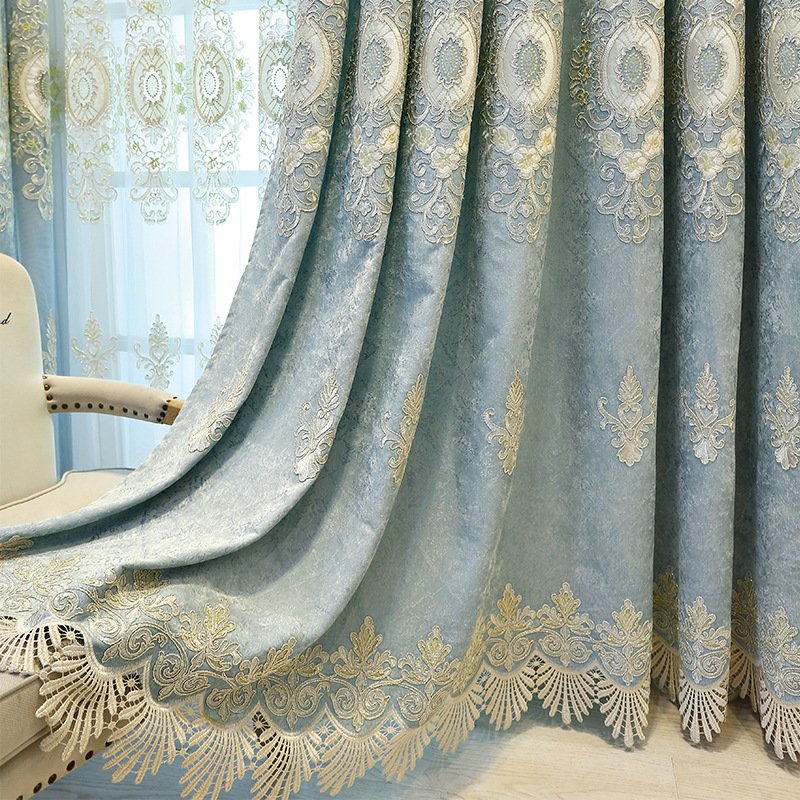 European Style Embroidered Thicken Blackout Bedroom Living Room Window Curtains