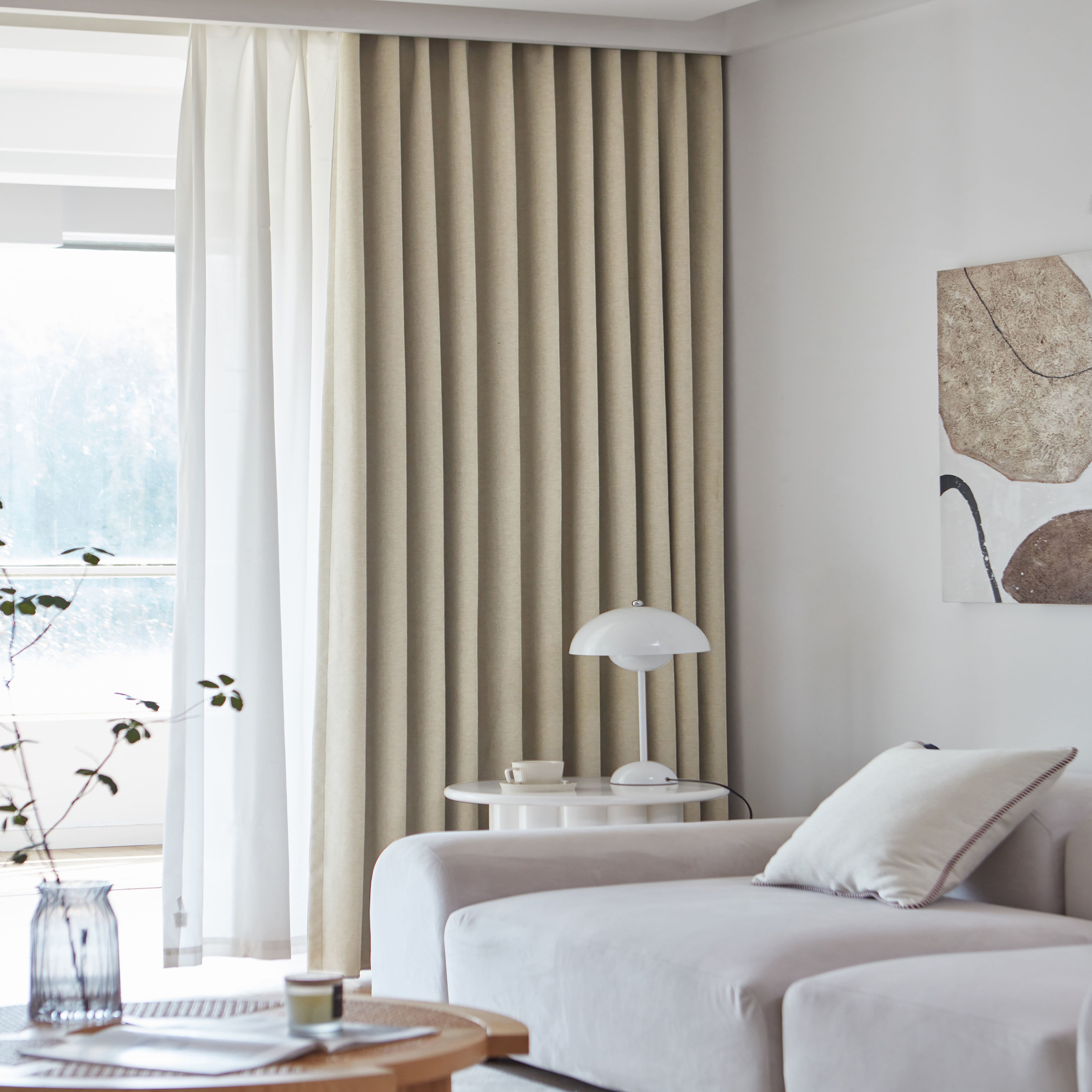 Bedroom curtain full blackout 2024 new living room cream wind and snow Chenille with linen fabric sunshade free