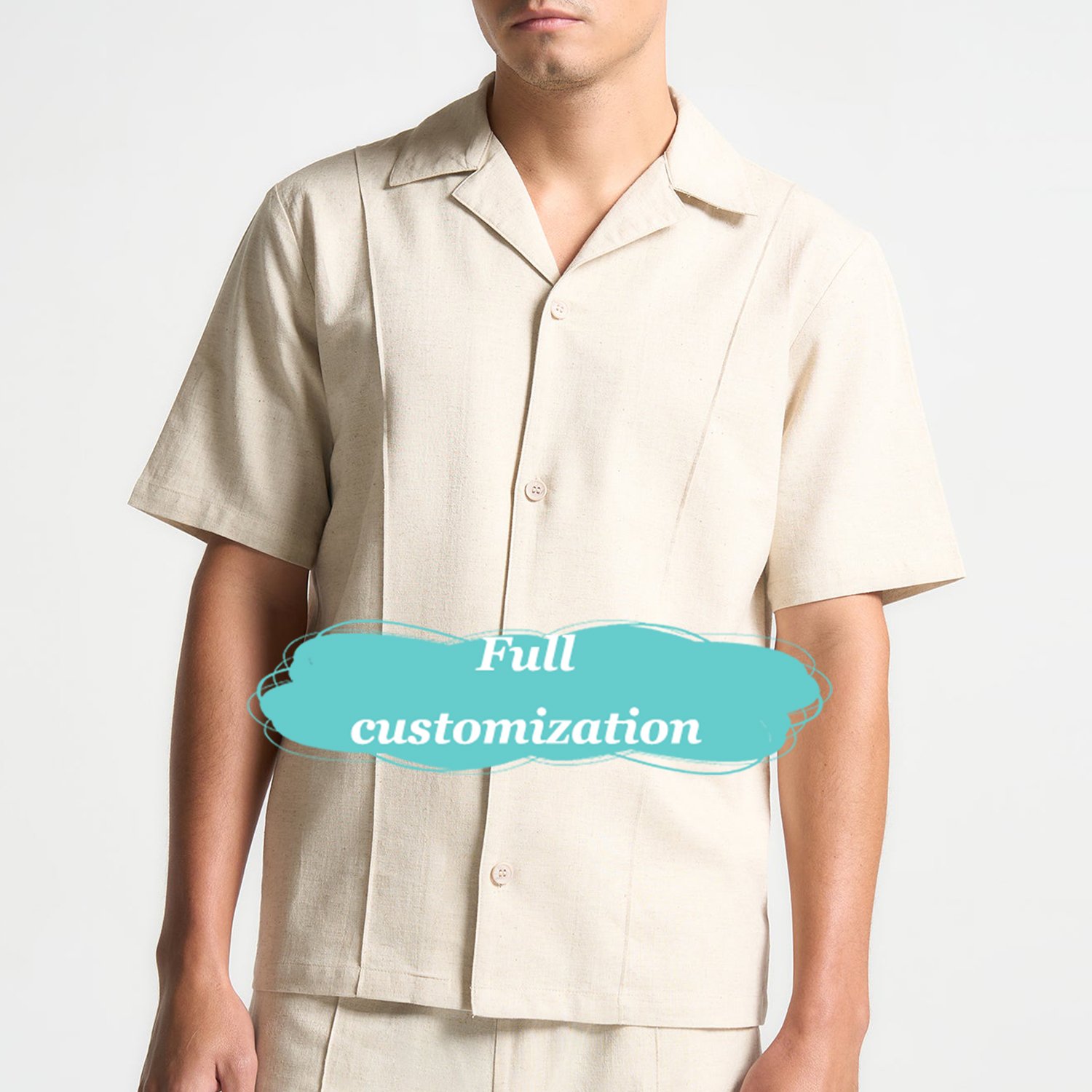 Men'S Cotton Linen Shirt Casual Cuban Guayabella Shirt Short Sleeve Beach Shirt