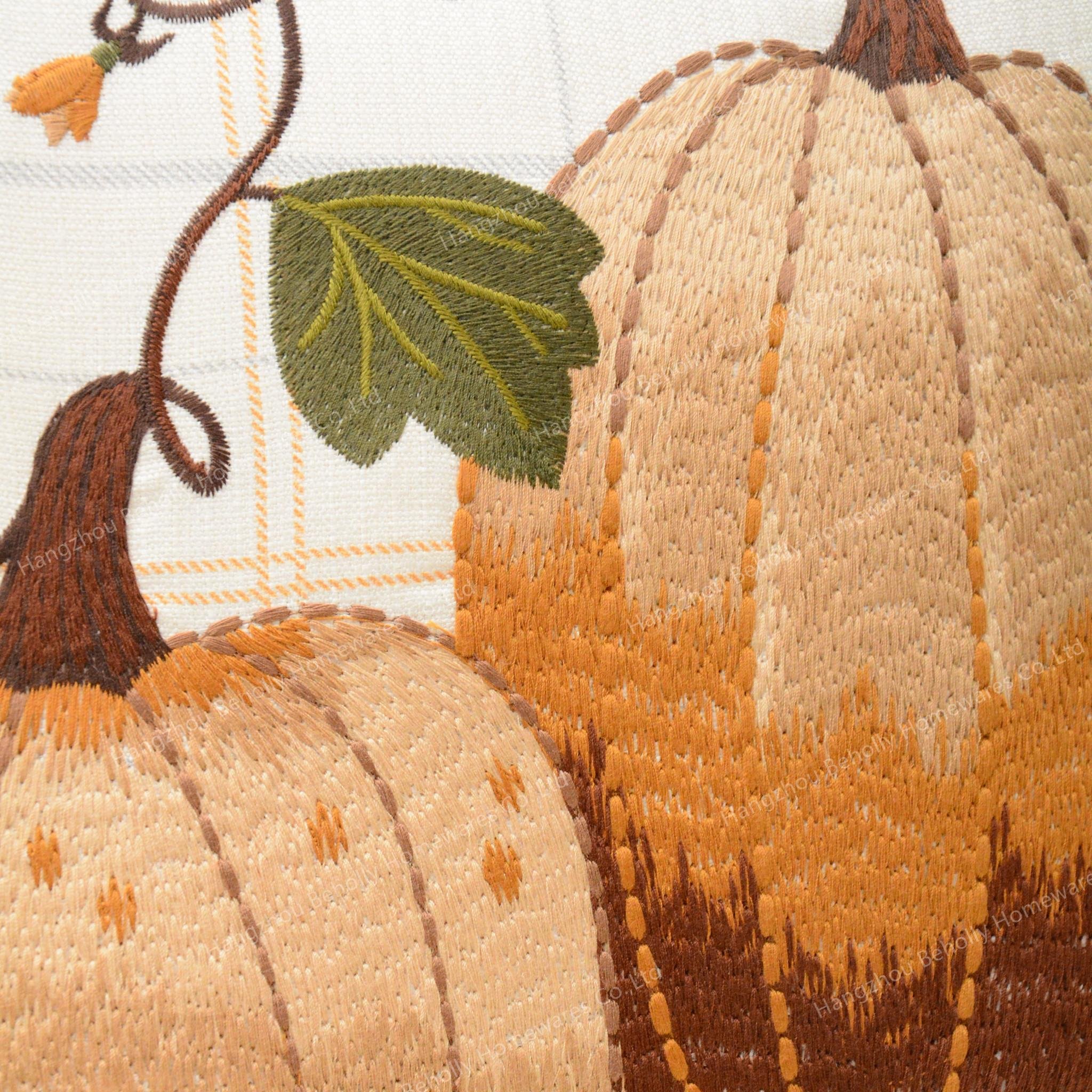 Plaid Fall Pumpkin Embroidered Throw Pillow Cover Home Thanksgiving Decorations Cushion Cover