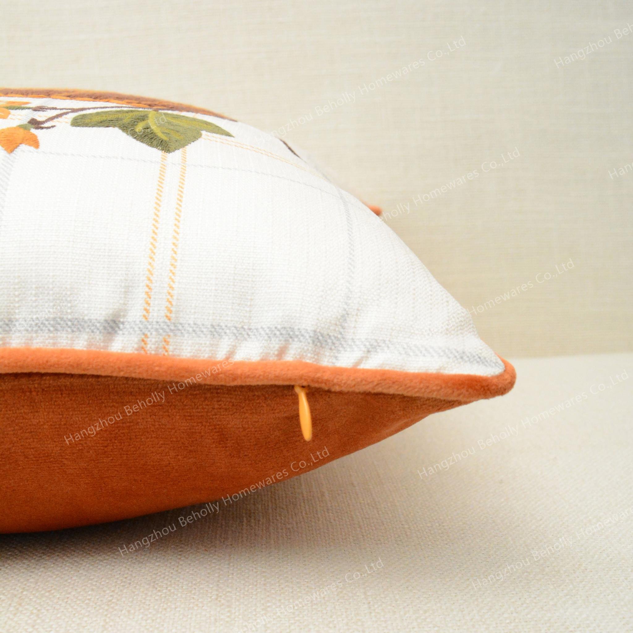 Plaid Fall Pumpkin Embroidered Throw Pillow Cover Home Thanksgiving Decorations Cushion Cover