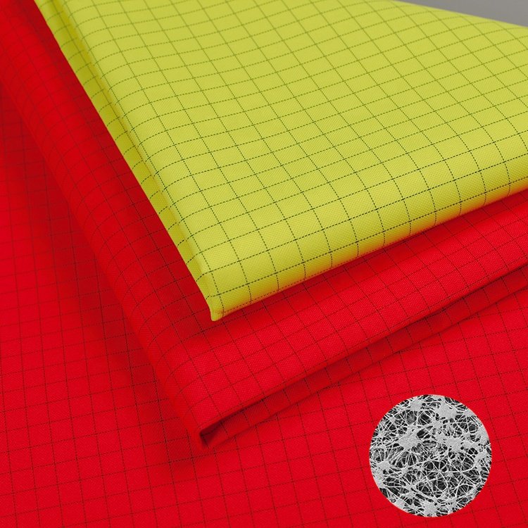 Outdoor workwear fabric 90%polyester 10%carbon oil repellent antistatic waterproofing fabric, with eptfe membrane laminated wat