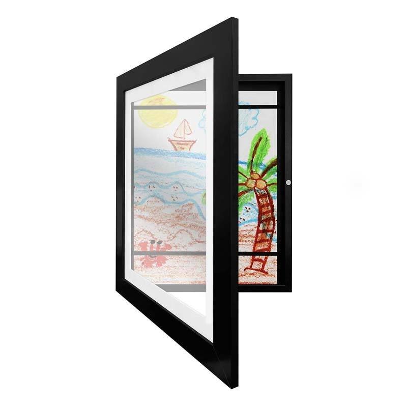 2023 Hot Sell Creative Black White Kids Artwork Picture Frame Wood Children Drawing Frame Handicraft Kids Art Frames