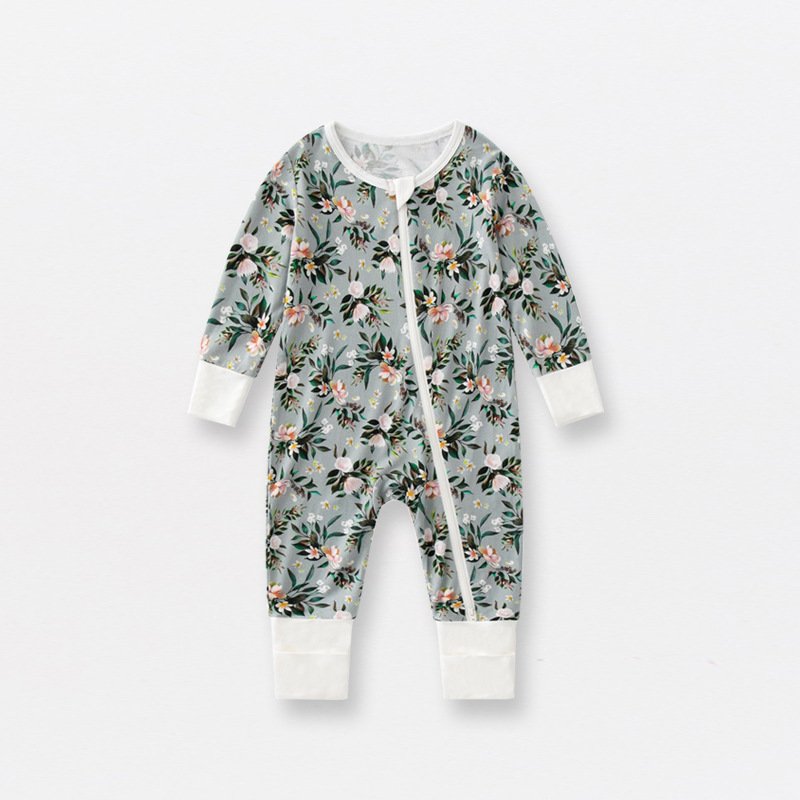 Support Custom Print Organic Bamboo Cotton Zip Rompers Wholesale ODM Boy's and Girls' Autumn Pajamas Size 2T