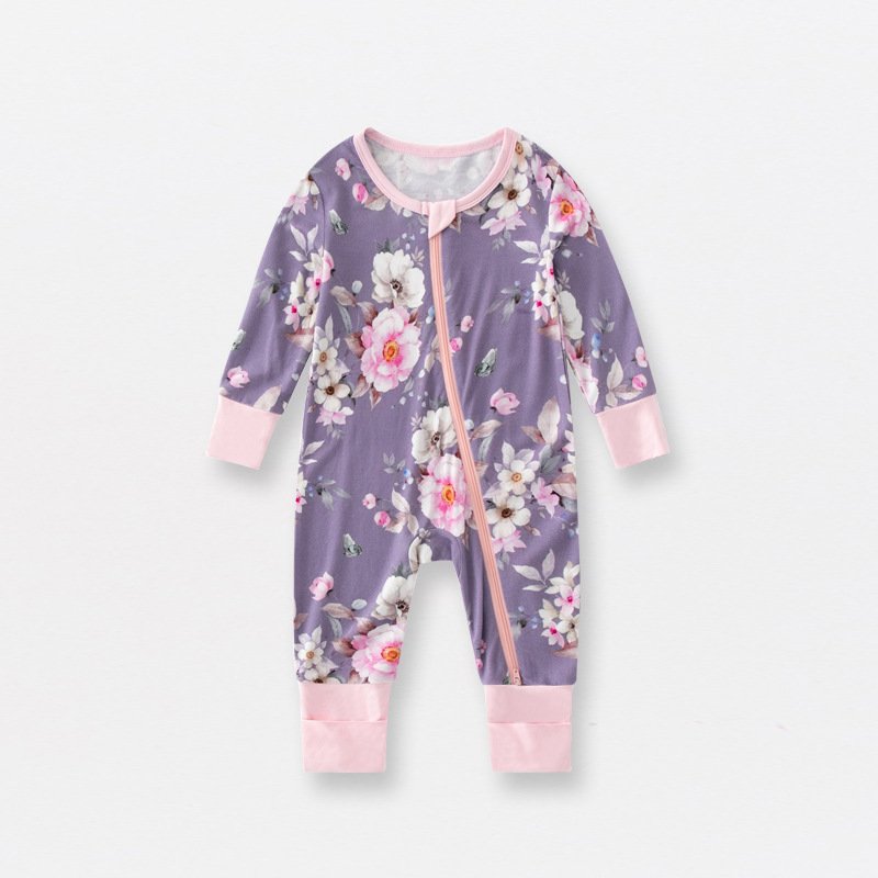 Support Custom Print Organic Bamboo Cotton Zip Rompers Wholesale ODM Boy's and Girls' Autumn Pajamas Size 2T