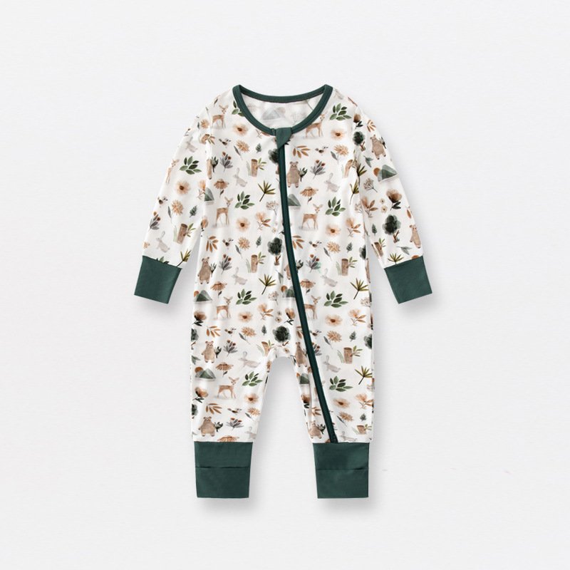 Support Custom Print Organic Bamboo Cotton Zip Rompers Wholesale ODM Boy's and Girls' Autumn Pajamas Size 2T