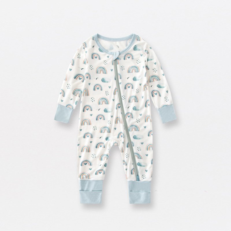 Support Custom Print Organic Bamboo Cotton Zip Rompers Wholesale ODM Boy's and Girls' Autumn Pajamas Size 2T