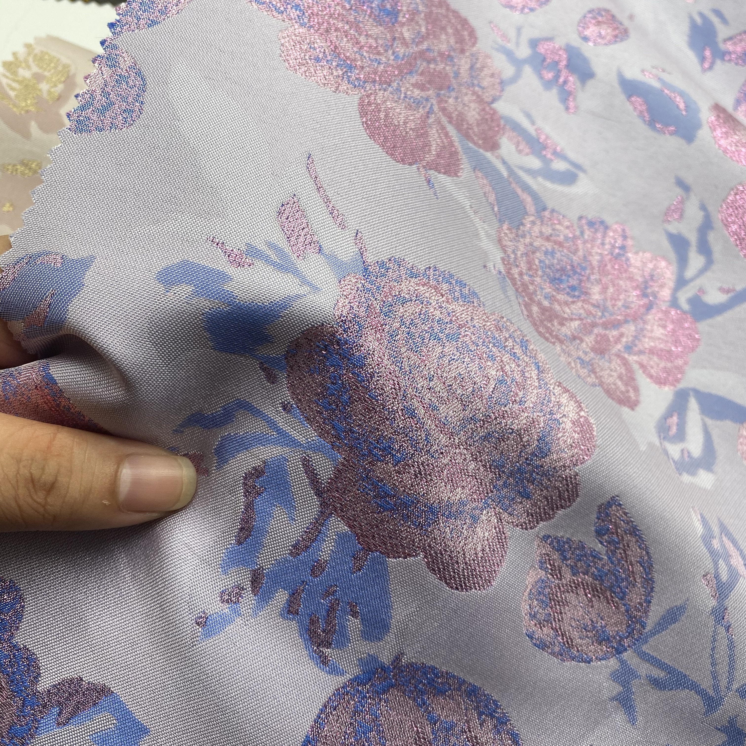 china textile supplier new design customize fashion 3D flower yarn dyed brocade jacquard fabrics for dress