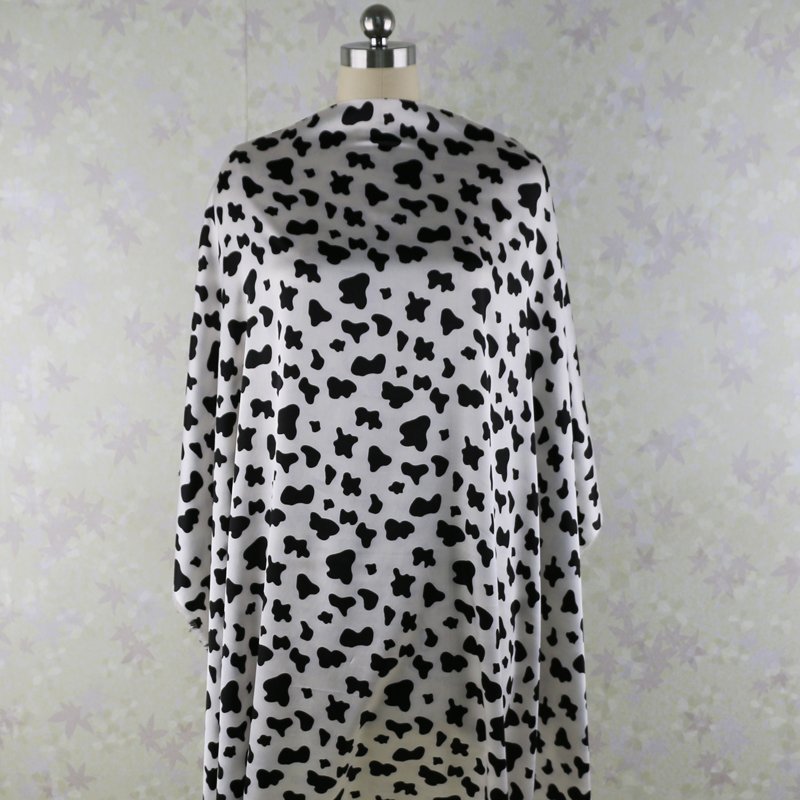 Good quality digital print soft smooth polyester spandex stretch cow printed satin fabric for dress