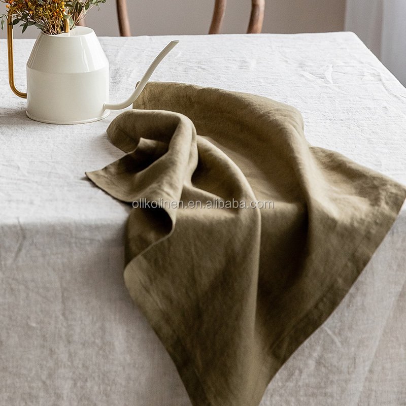 popular customize embroidery hemstitch restaurant stone wash soft european luxury flax linen cocktail napkins