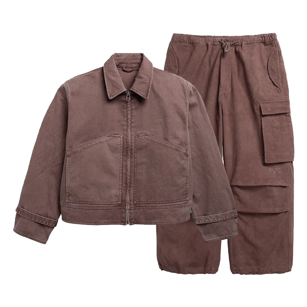 Men's High Street Style Canvas Work Cargo Jacket Track Pants Set Embossed Breathable Woven Training Wear Custom Logo Embroidered