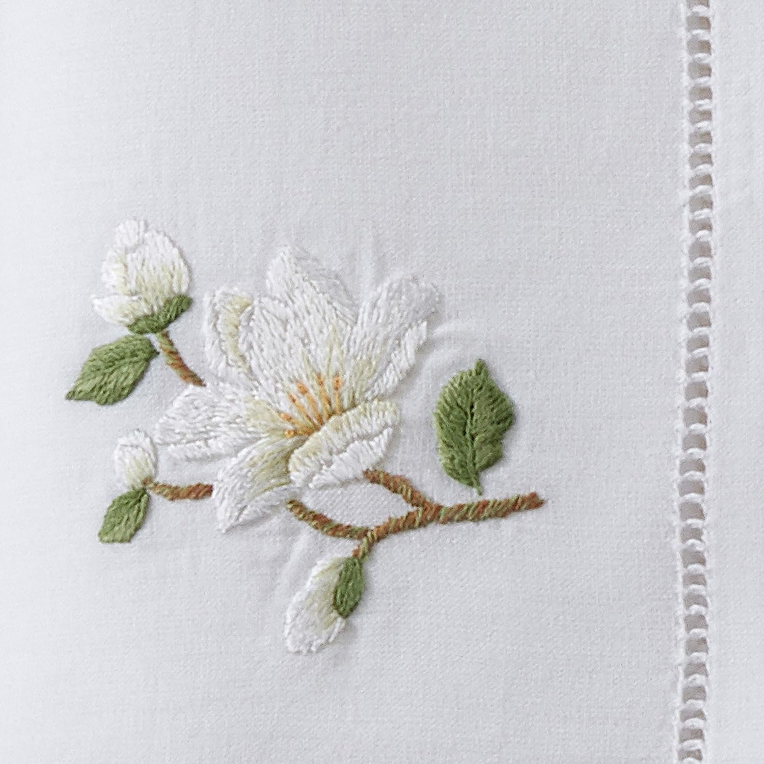 Flax fabric hemstitch Linen Embroidered Table Napkins for wedding Stone Washed Custom size White Blue