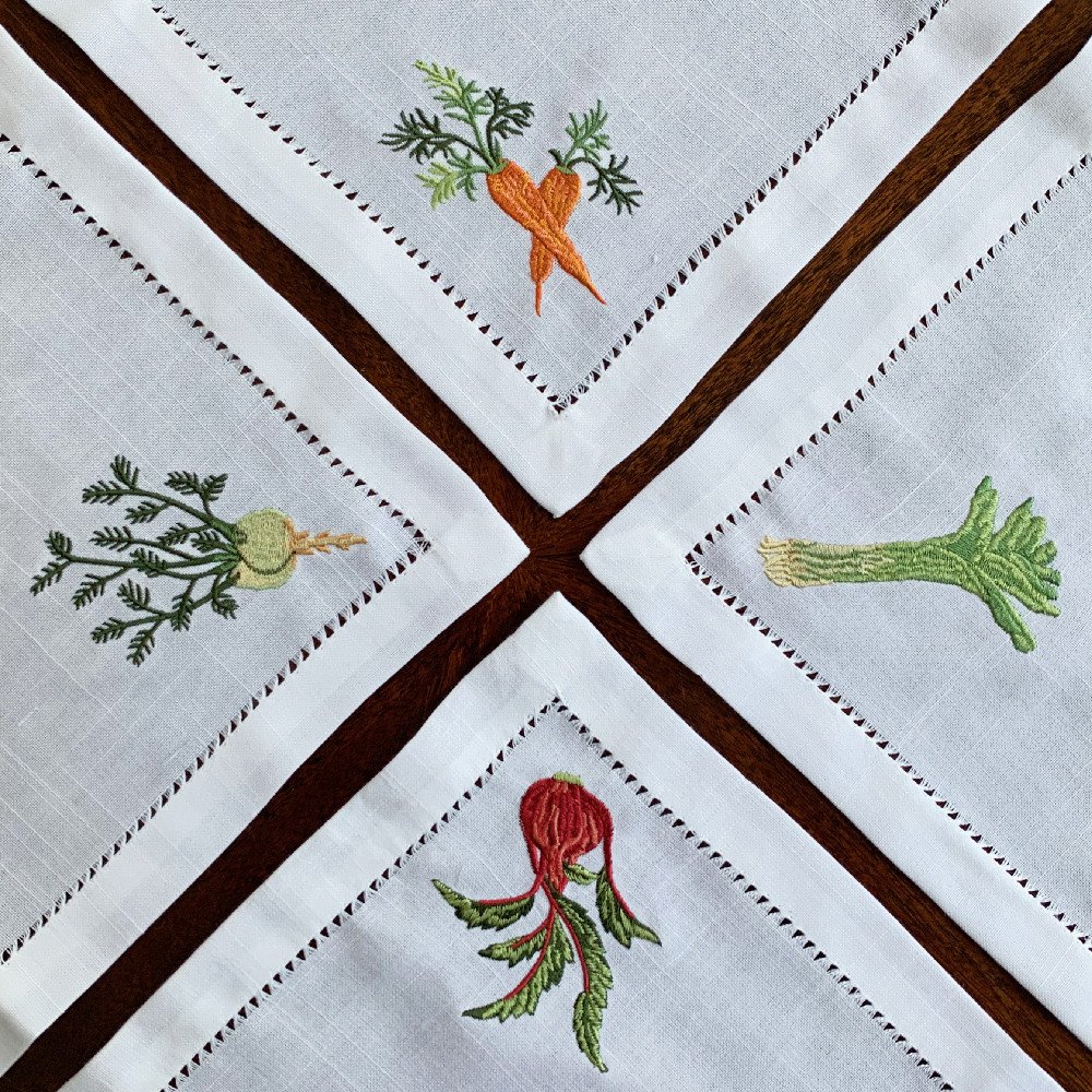 Flax fabric hemstitch Linen Embroidered Table Napkins for wedding Stone Washed Custom size White Blue