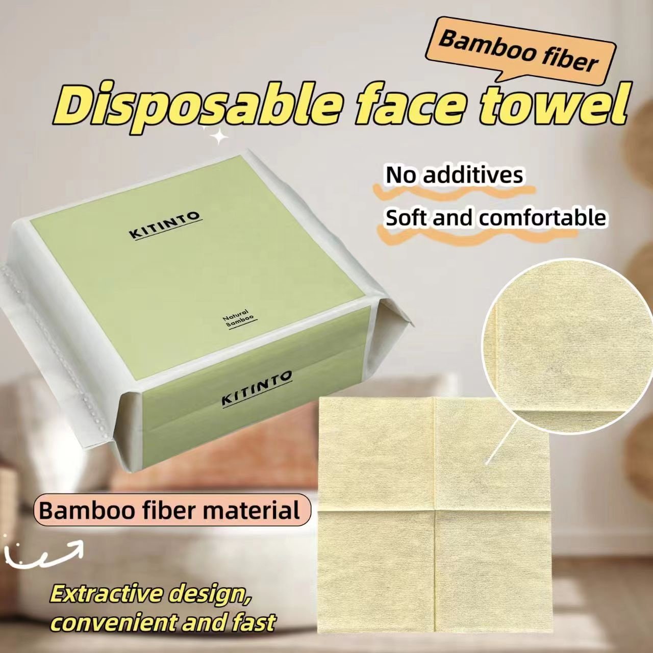 Disposable bamboo fiber face towel extractor pure cotton thickened and soft face wash 38pcs bag packing