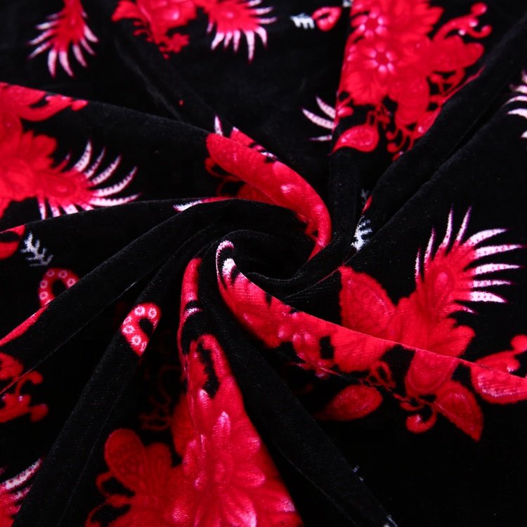 Cheapest 100% polyester price per meter pakistan woven floral printed 5000 velvet fabric for sofa or garment