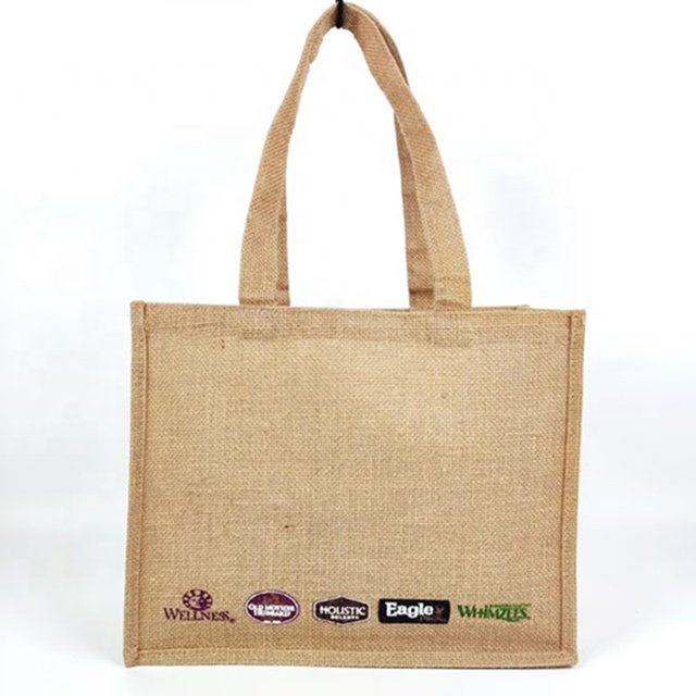 Natural Coating Lamination Burlap Custom Logo Color Eco Friendly Grocery Tote Bags Reusable Jute Gift Packing Shopping Bag