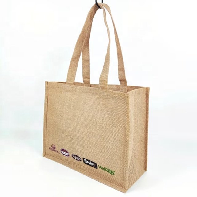 Natural Coating Lamination Burlap Custom Logo Color Eco Friendly Grocery Tote Bags Reusable Jute Gift Packing Shopping Bag